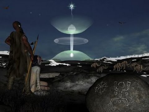 Representación artística de la descarga de plasma en los cielos de la antigüedad